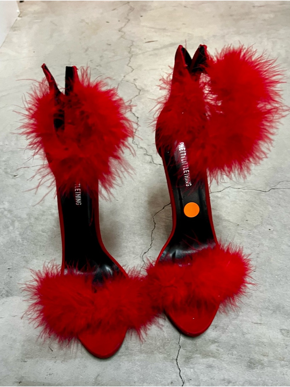 PrettyLittleThing Red Feather Strap Stiletto Heels
